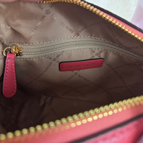 Michael Kors Hyde Small Pebbled Leather Satchel Light Berry Sorbet Double Handle - Picture 11 of 14